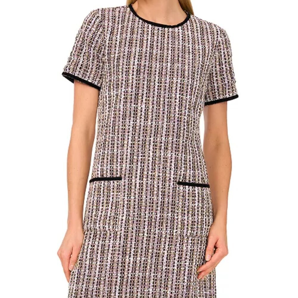 NWT CeCe Women's Contrast-Trim Tweed Short-Sleeve Dress - Sz 10 - MSRP $159 - Picture 2 of 5